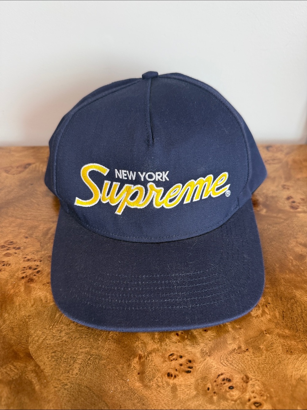 Supreme Navy Cap with Yellow Script Logo